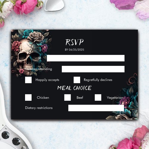 Skull Tattoo Rock and Roll Gothic Wedding RSVP Card