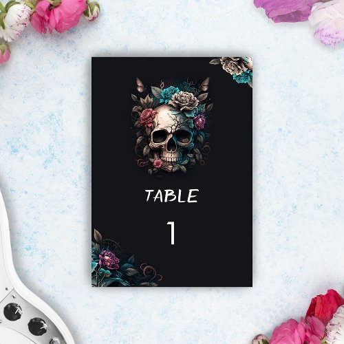 Skull Tattoo Rock and Roll Gothic Wedding Table Number
