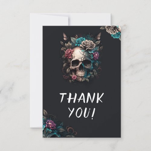 Skull Tattoo Rock and Roll Gothic Wedding Thank You Card