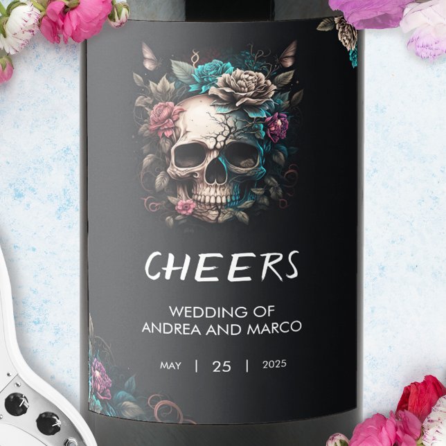 Skull Tattoo Rock and Roll Gothic Wedding Wine Label (Skull Tattoo Rock and Roll Gothic Wedding Wine Label)