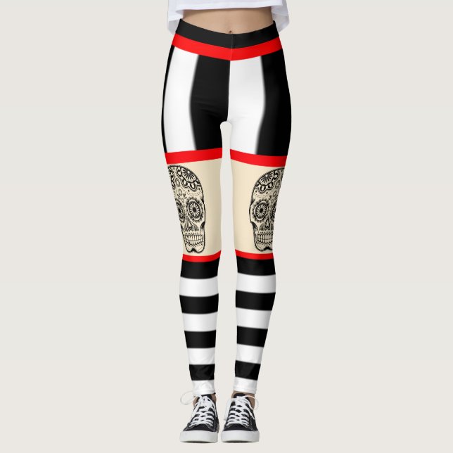 Skull Tattoo Striped Leggings (Front)