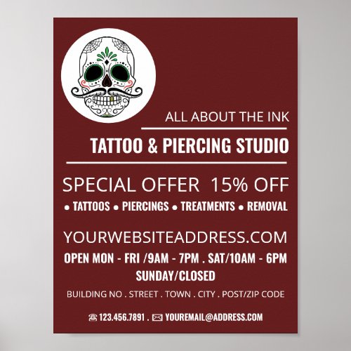 Skull Tattoo Tattoo  Body Piercing Studio Advert Poster