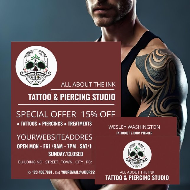 Skull Tattoo, Tattoo & Body Piercing Studio Flyer (Creator Uploaded)