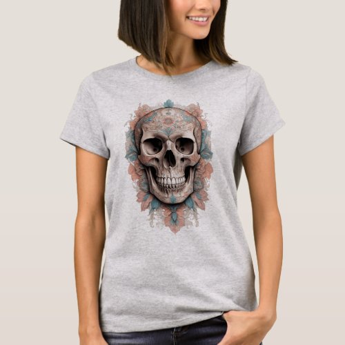 Skull tattooed with flowers T_Shirt