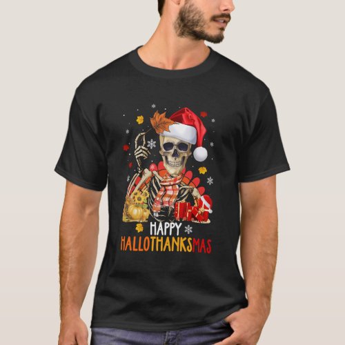 Skull Thankgiving Pumpkin Fall Skull Happy Halloth T_Shirt