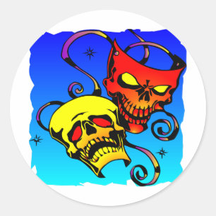 Skull Theater Masks Comedy and Tragedy Classic Round Sticker