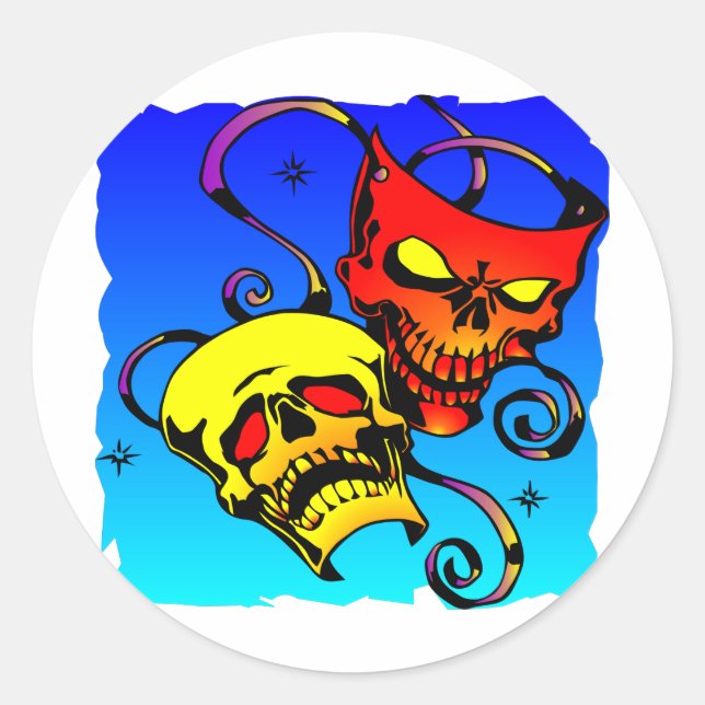 Skull Theater Masks Comedy and Tragedy Classic Round Sticker (Front)