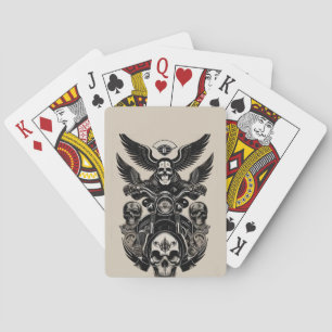 Skull-Themed Motorcycle with Wings Poker Cards