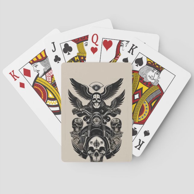 Skull-Themed Motorcycle with Wings Poker Cards (Back)
