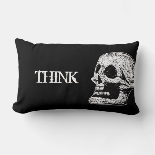 Skull_ Think Black  White Lumbar Pillow