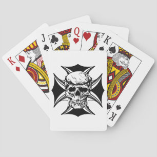 Skull thorn crown cross goth biker art Poker Cards