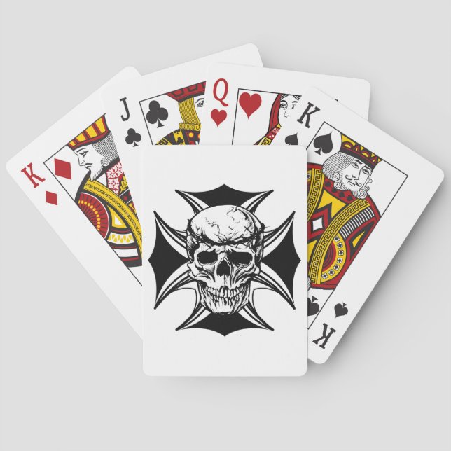  Skull thorn crown cross goth biker art Poker Cards (Back)