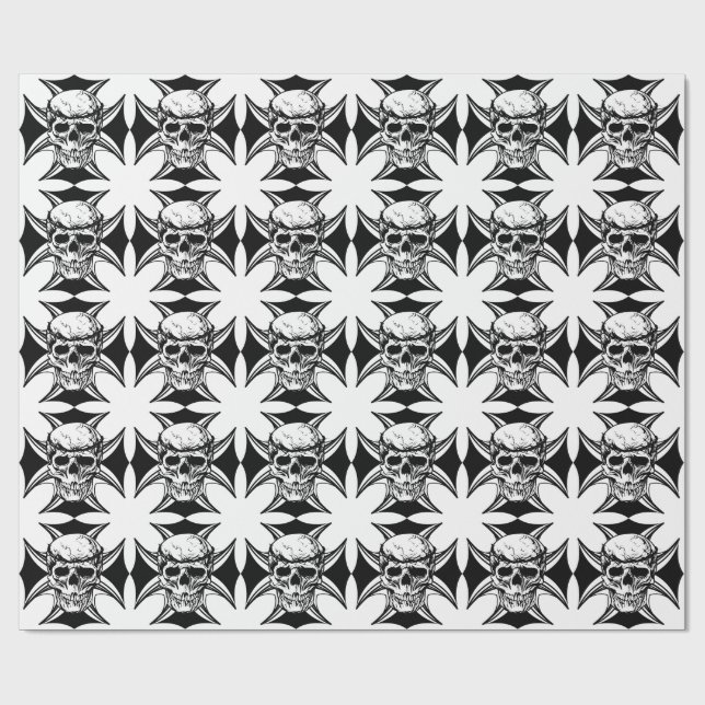  Skull thorn crown cross goth biker art Wrapping Paper (Flat)