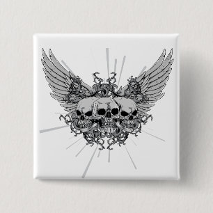 Skull ~ Three Skulls Wings Winged Pinback Button