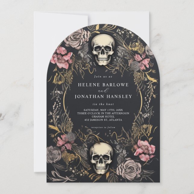 Skull Till Death Floral Dark Gothic Wedding Invitation (Front)