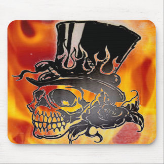 Skull Top Hat Flames & Roses Mousepad