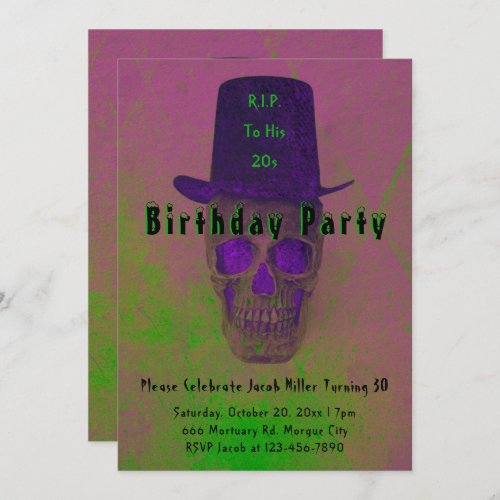 Skull Top Hat Pink Green RIP To His 20s Invitation