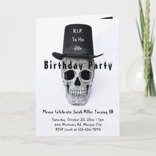 Skull Top Hat Vintage Black White RIP To His 20 Invitation