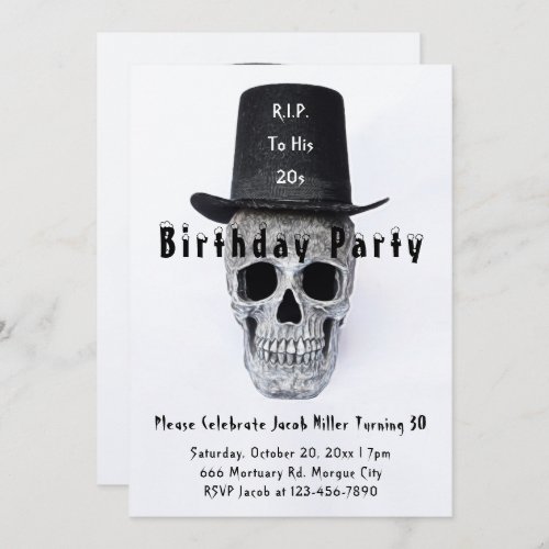 Skull Top Hat Vintage Black White RIP To His 20s Invitation