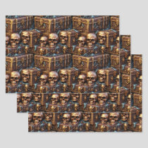 Skull treasure chest realistic 3D halloween bronze Wrapping Paper Sheets