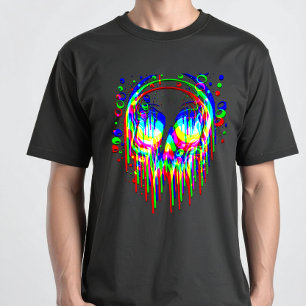 Skull Trippy Illusion – Psychedelic RGB Glitchcore T-Shirt