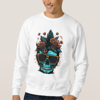 Skull Turquoise Orange Flowers Sweatshirt