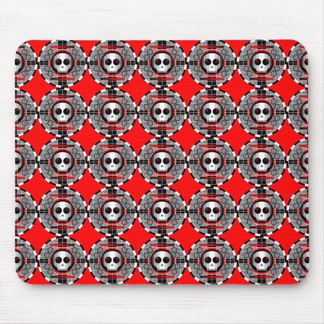 Skull TV Round multi mousepad red (Front)
