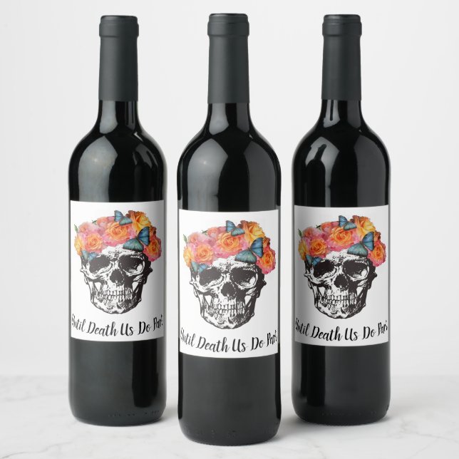 Skull Until Death Us Do Part Wedding Wine Labels (Bottles)