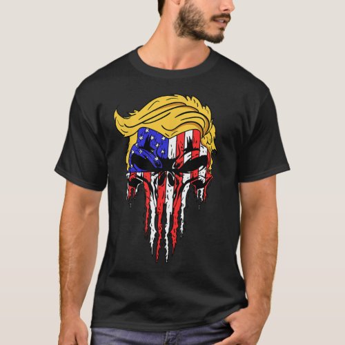 Skull Usa Flag Hair Funny President Gift  T_Shirt