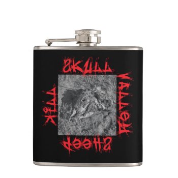 Skull Valley Sheep Kill Flask - B/w Skull by SandmanSlimStore at Zazzle