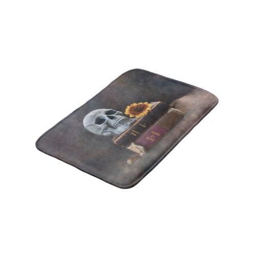 Skull Vintage Books Yellow Sunflower Gothic Bath Mat