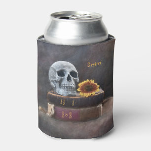 Skull Vintage Books Yellow Sunflower Gothic Can Cooler