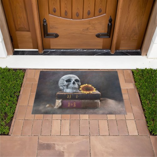 Skull Vintage Books Yellow Sunflower Gothic Doormat