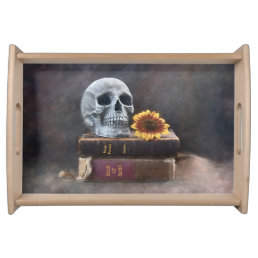 Skull Vintage Books Yellow Sunflower Gothic Serving Tray