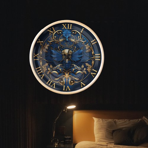 Skull vintage Decorative Art with Blue and Gold Clock