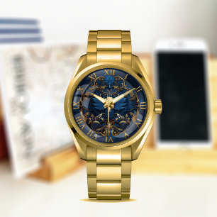 #Skull vintage Decorative Art with Blue and Gold Watch