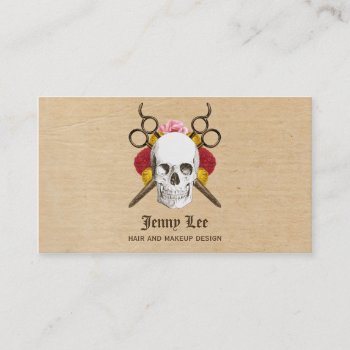 Skull Vintage Hairstylist Hair Stylist Floral Business Card by hellohappy at Zazzle
