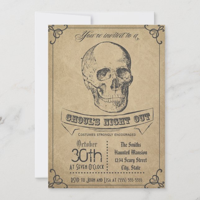 Skull Vintage Halloween Invitation (Front)
