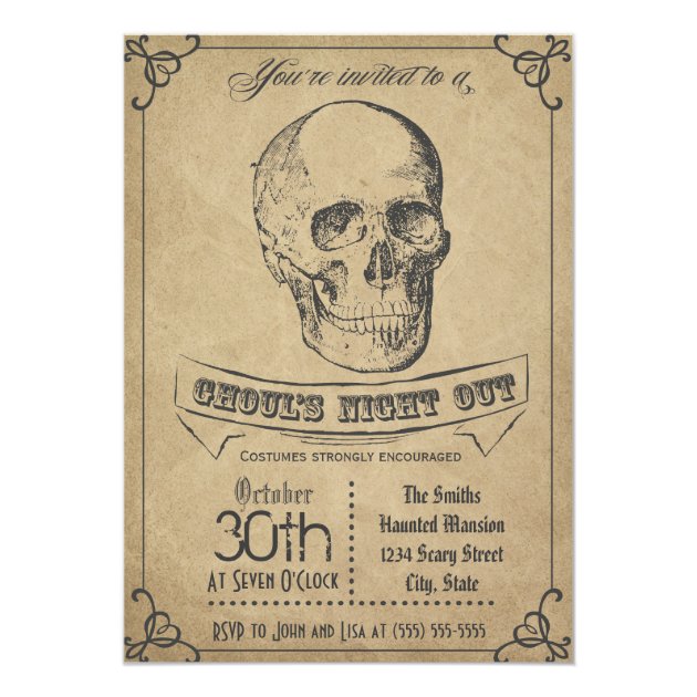 Skull Vintage Halloween Invitation
