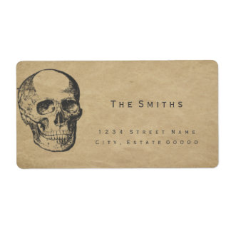 Skull vintage paper address label