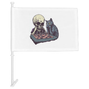 Skull vs Cat � Funny Chess Battle Car Flag