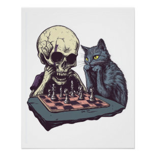 Skull vs Cat � Funny Chess Battle Poster