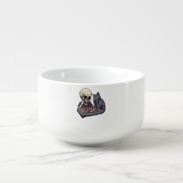 Skull vs Cat � Funny Chess Battle Soup Mug (Front)