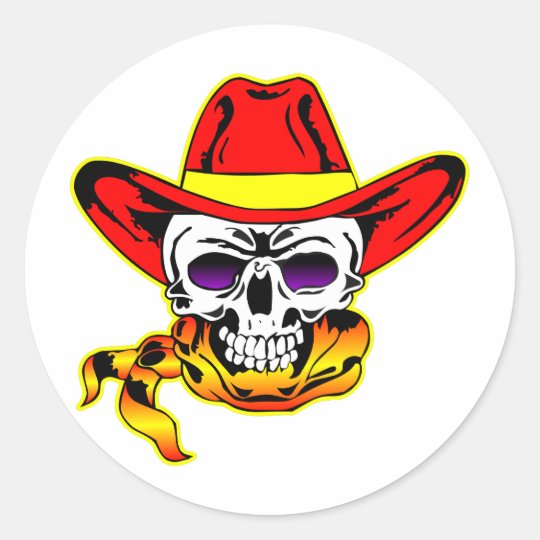 Skull w/ Cowboy Hat Classic Round Sticker