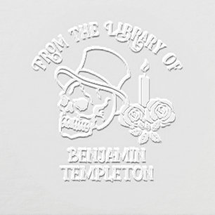 Skull w/ Top Hat Candle Roses #2 Library Book Name Embosser