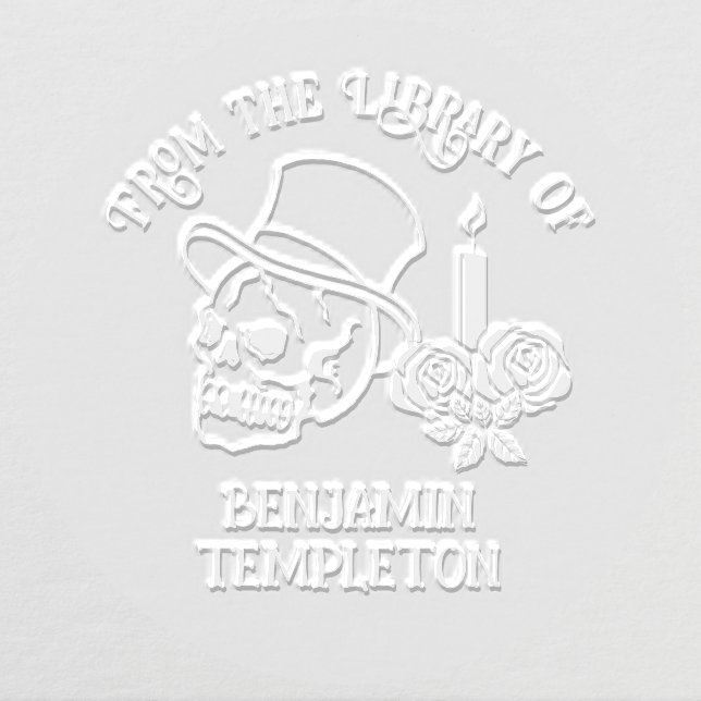 Skull w/ Top Hat Candle Roses #2 Library Book Name Embosser (Design)