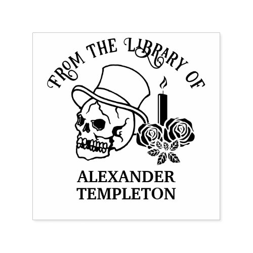 Skull w Top Hat Candle Roses 2 Library Book Name Self_inking Stamp
