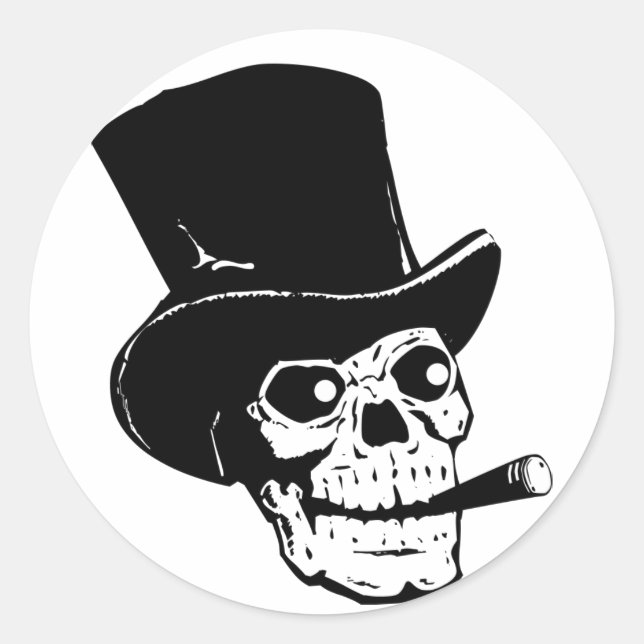 Skull w/ Top Hat Classic Round Sticker (Front)