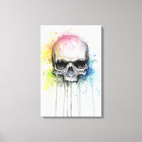 Skull Watercolor Painting Colorful Canvas Print