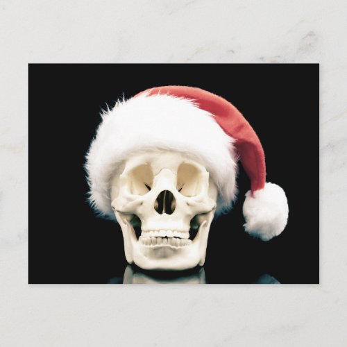 Skull wearing a santa hat holiday postcard